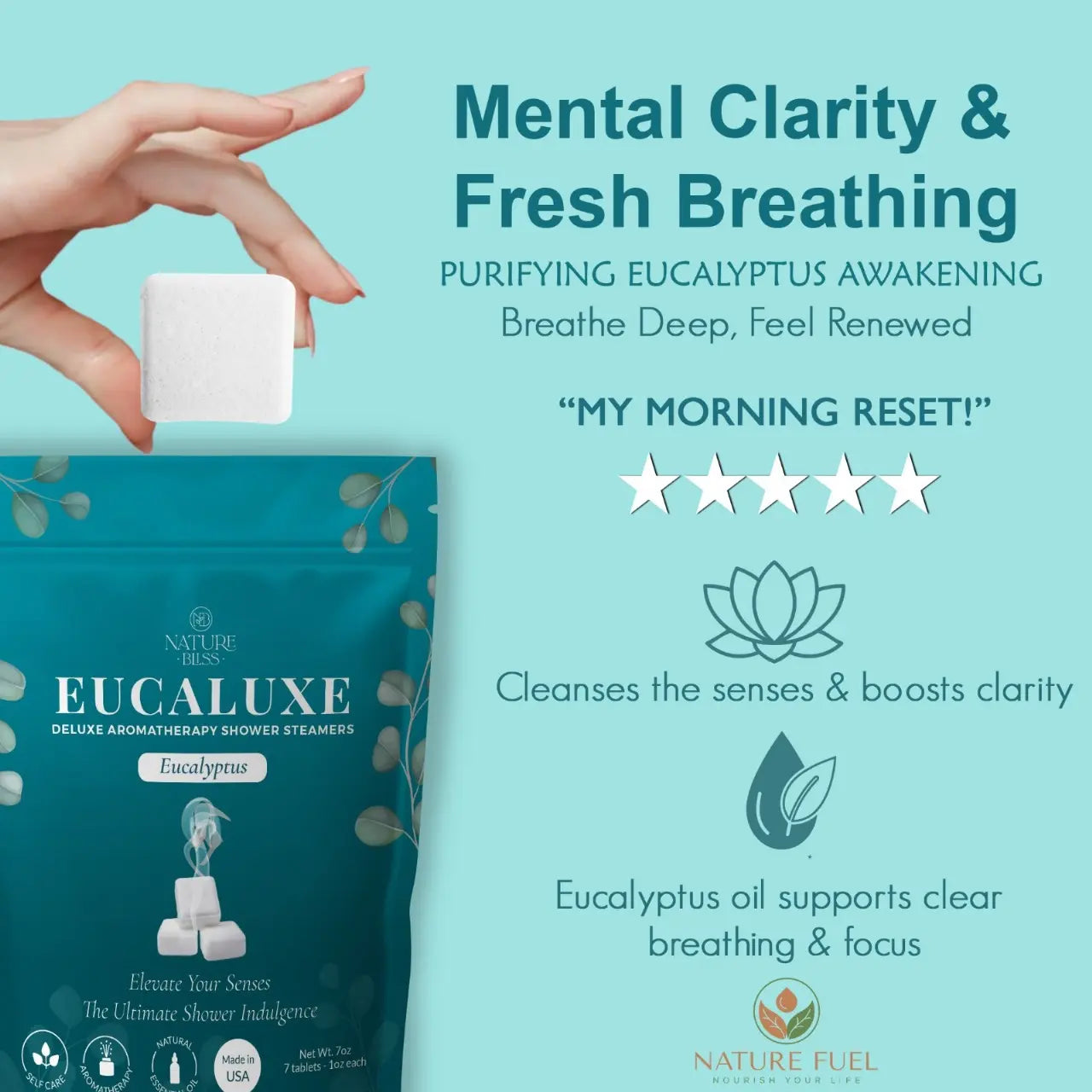 Nature Bliss Deluxe Aromatherapy Shower Steamers - Eucalyptus, Lavender, Peppermint/Eucalyptus - Self Care Home Spa Relaxing Essentials