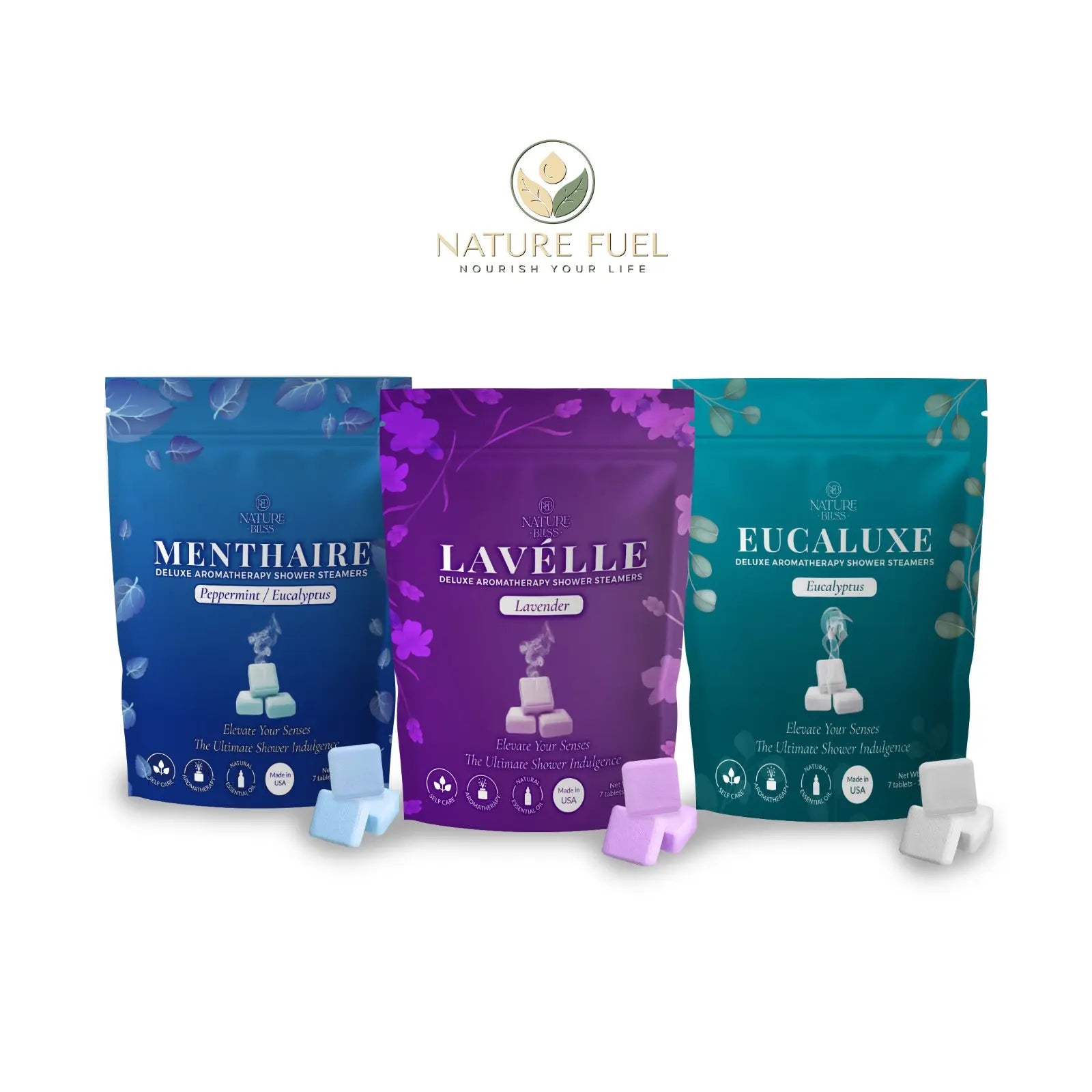 Nature Bliss Deluxe Aromatherapy Shower Steamers - Eucalyptus, Lavender, Peppermint/Eucalyptus - Self Care Home Spa Relaxing Essentials