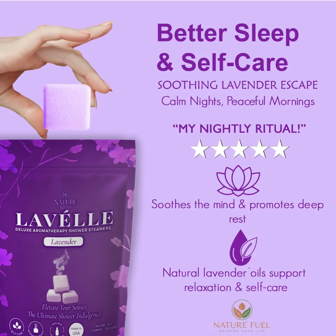 Nature Bliss Deluxe Aromatherapy Shower Steamers - Eucalyptus, Lavender, Peppermint/Eucalyptus - Self Care Home Spa Relaxing Essentials