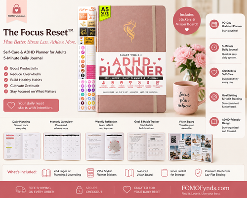 The Focus Reset™ | Self-Care & ADHD Planner for Adults | 90-Day Guided Productivity, Gratitude & Wellness Journal with Vision Board & Planner Stickers
