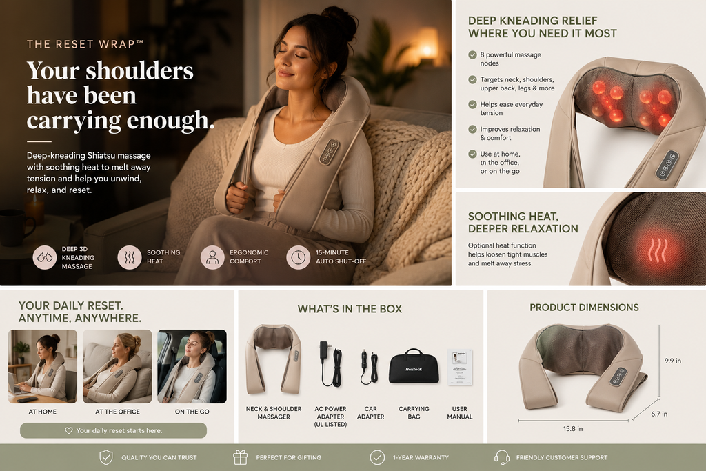 The Reset Wrap™ | Shiatsu Neck, Shoulder & Back Massager with Heat