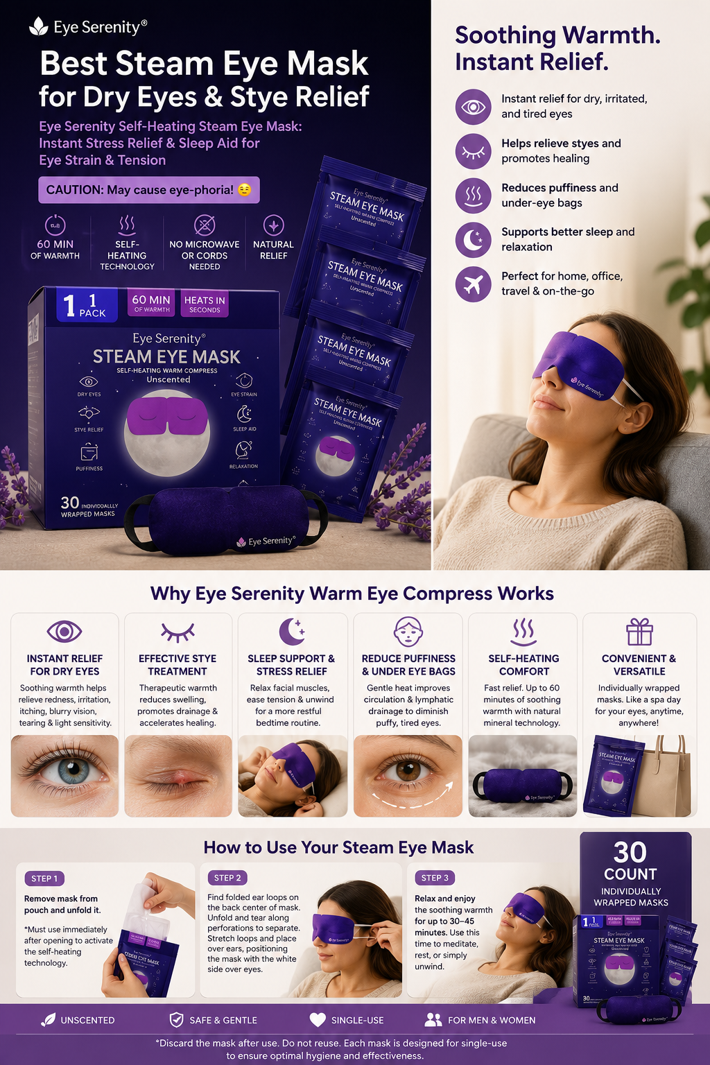 The Evening Reset™ | Heated Steam Eye Mask | Self-Heating Warm Eye Compress for Dry Eyes, Puffiness & Relaxation