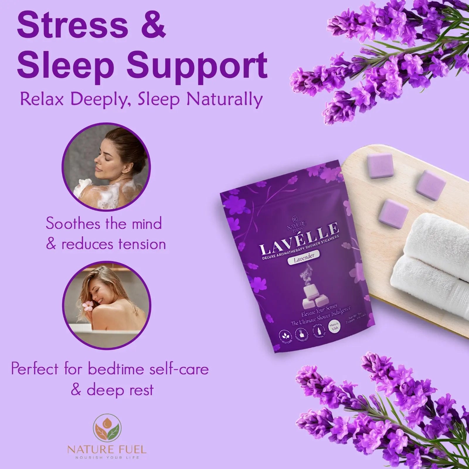Nature Bliss Deluxe Aromatherapy Shower Steamers - Eucalyptus, Lavender, Peppermint/Eucalyptus - Self Care Home Spa Relaxing Essentials